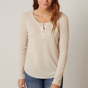 BKE Buckle Henley Long Sleeved Thermal Top Button Up Shirt Textured Size M Taupe